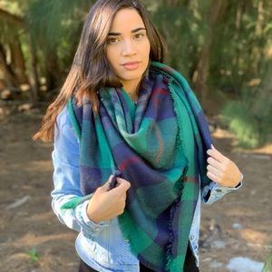 Green Plaid Blanket Scarf Oversized Blanket Sacarf